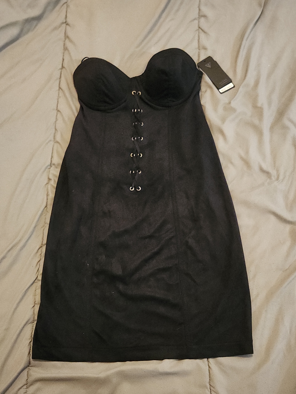 Guess Black Strapless Lace-Up Bodycon Dress